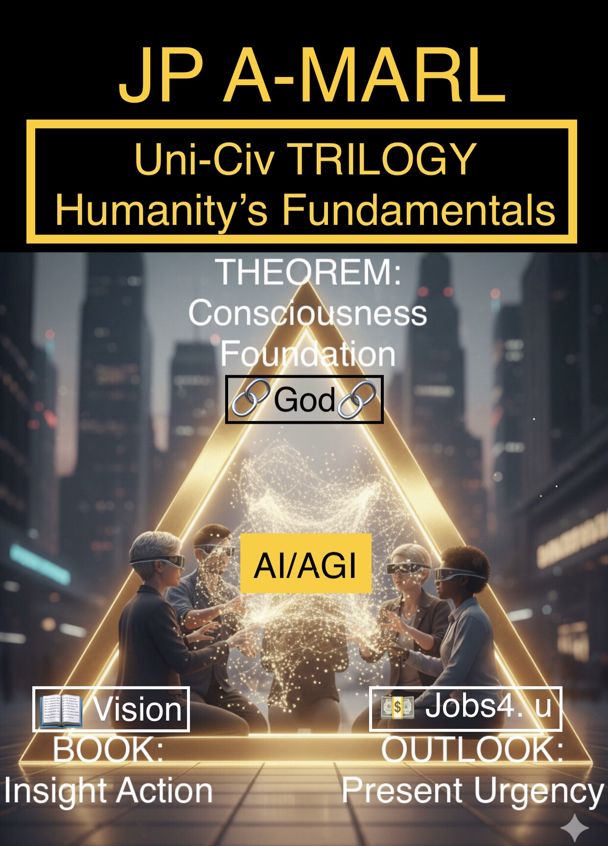 Uni-Civ-Trilogy triangle showing Consciousness Foundation, Insight Action and Present Urgency - AI/AGI ethics